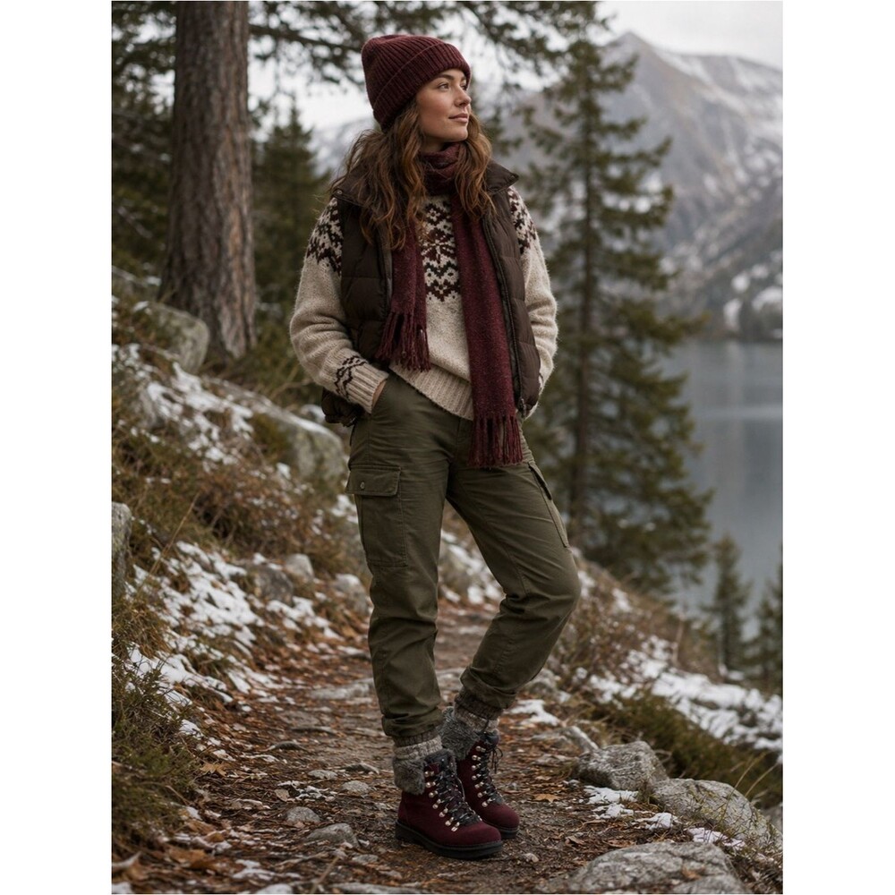 NEW Very Volatile Tonkin Women’s Leather Ankle Boot. Faux Fur Burgundy Size 10